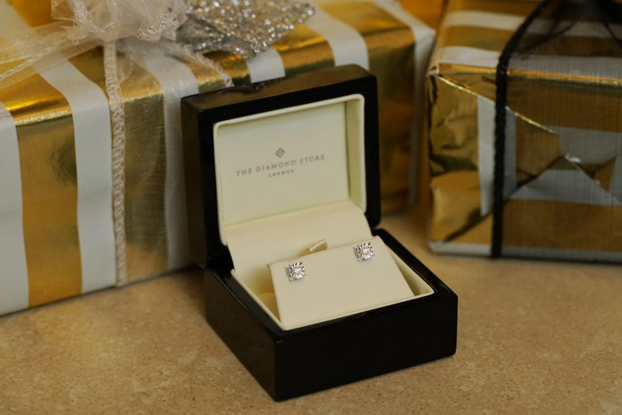diamond studs in beautiful The Diamond Store box