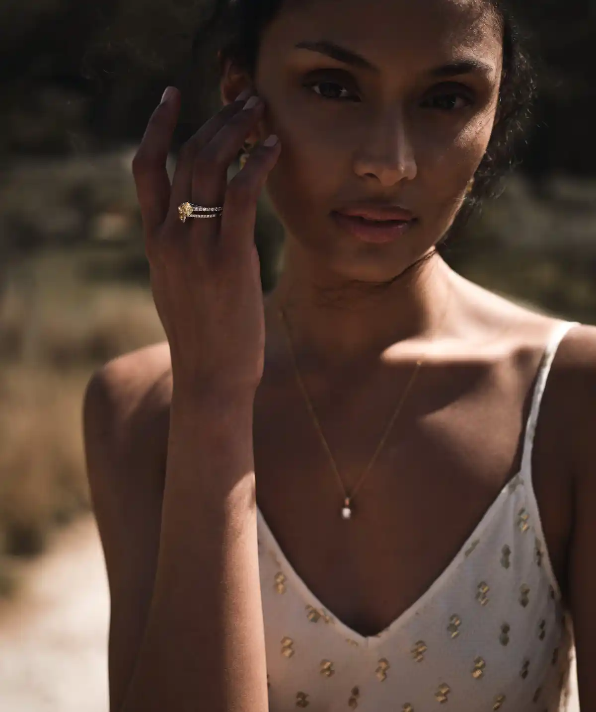 model wearing rings