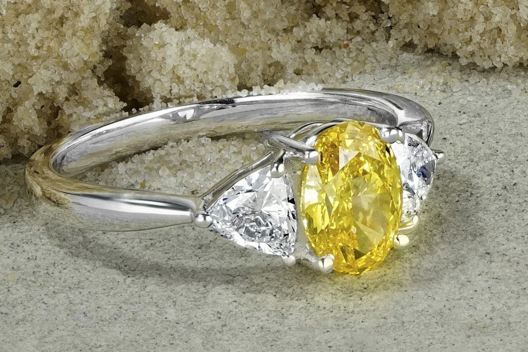 yellow lab diamond in a trilogy lab diamonds ring