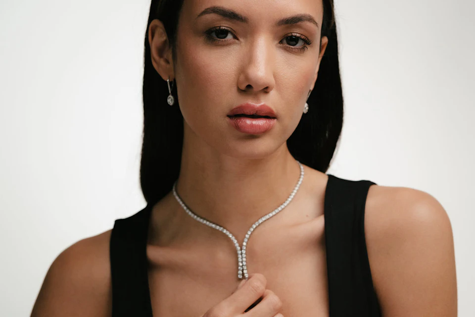 Lady wearing diamond jewellery