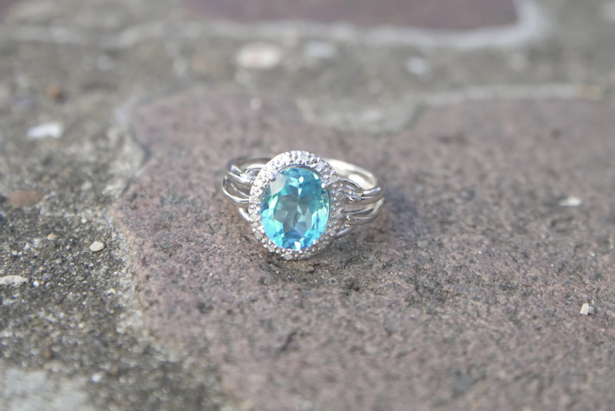 blue topaz diamond halo engagement ring