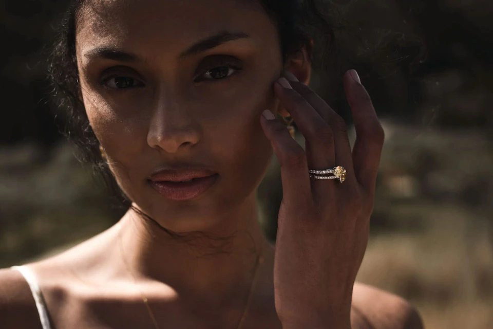 model wearing rings