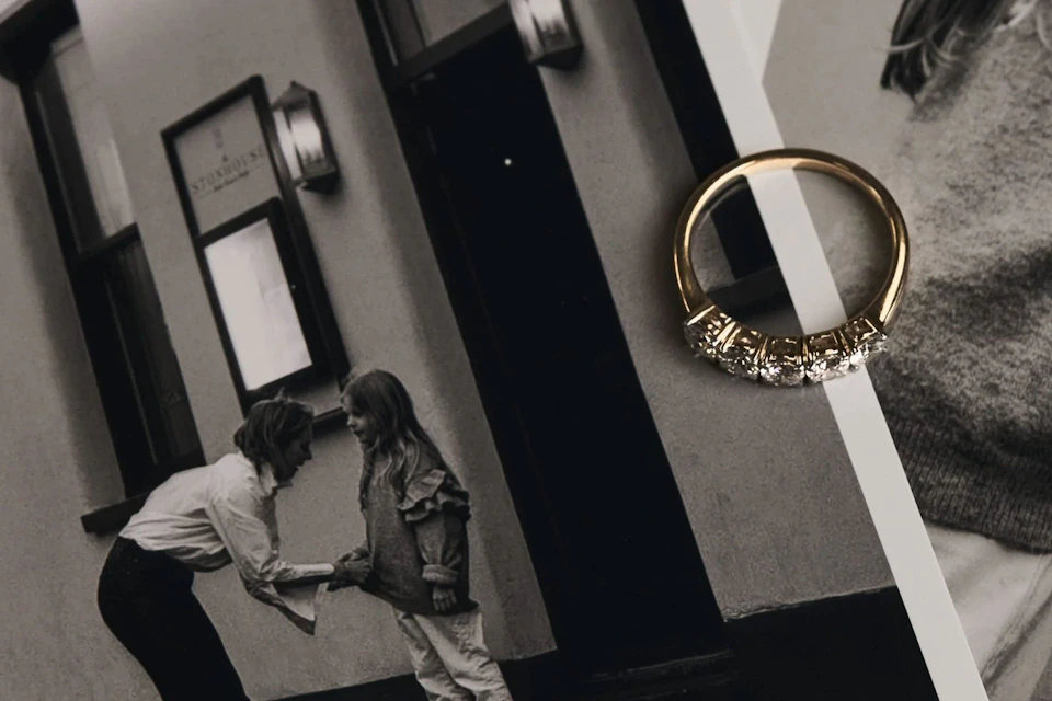 Lab-Grown Diamond Rings over vintage photos