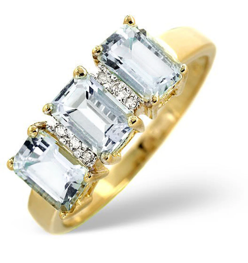Aquamarine 1.65CT And Diamond 9K Yellow Gold Ring