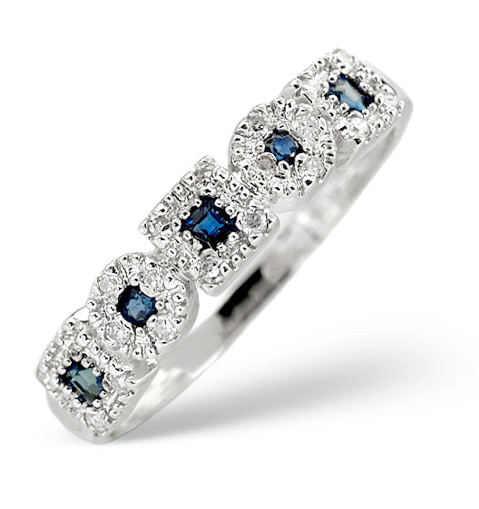 Sapphire 0.18ct And Diamond 9K White Gold Ring