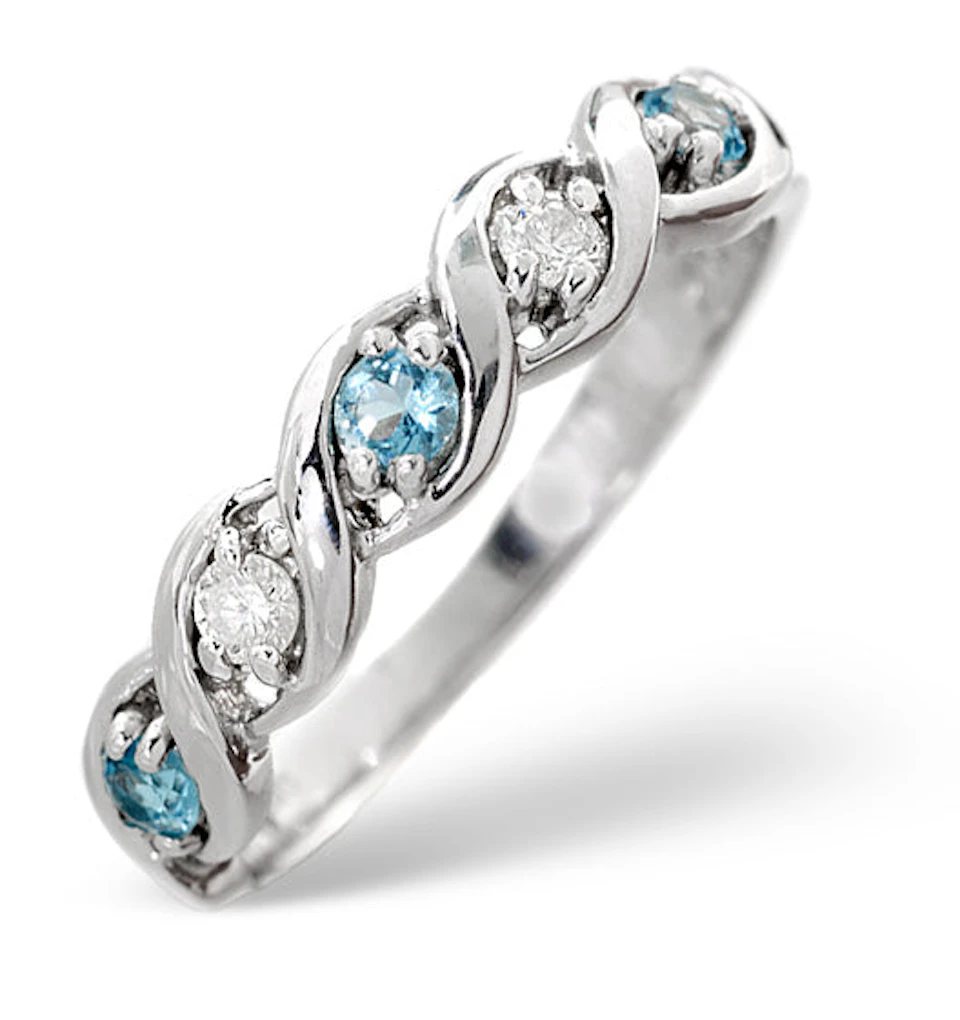 Blue Topaz 0.18CT And Diamond 9K White Gold Ring