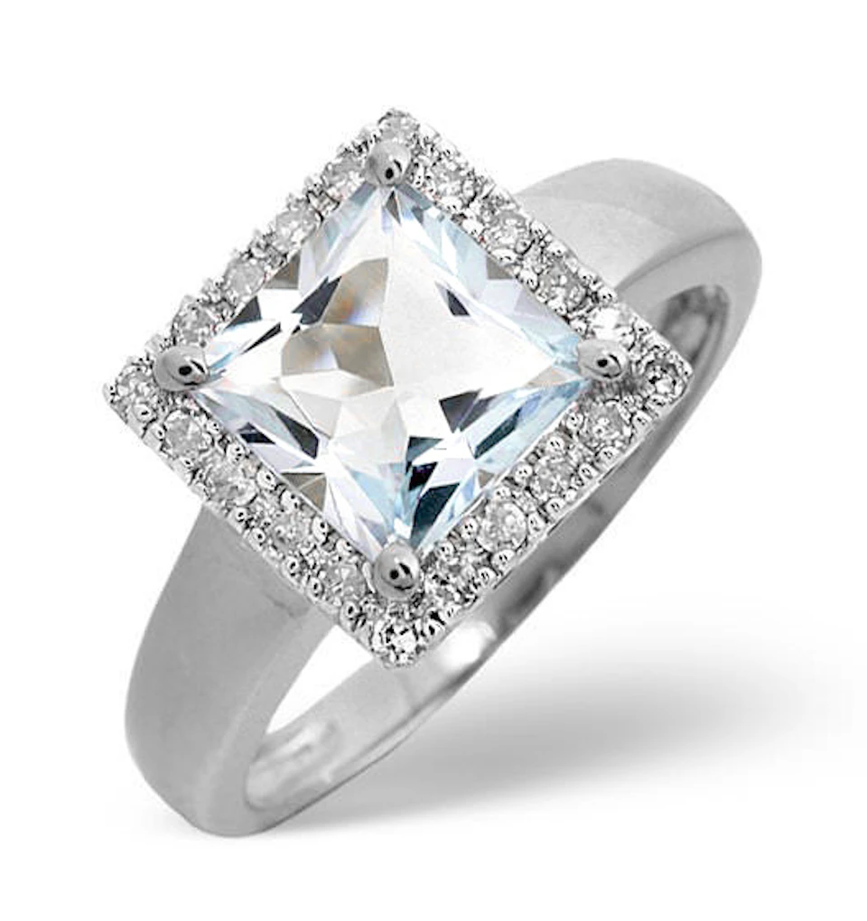 Aquamarine 1.42CT And Diamond 9K White Gold Ring