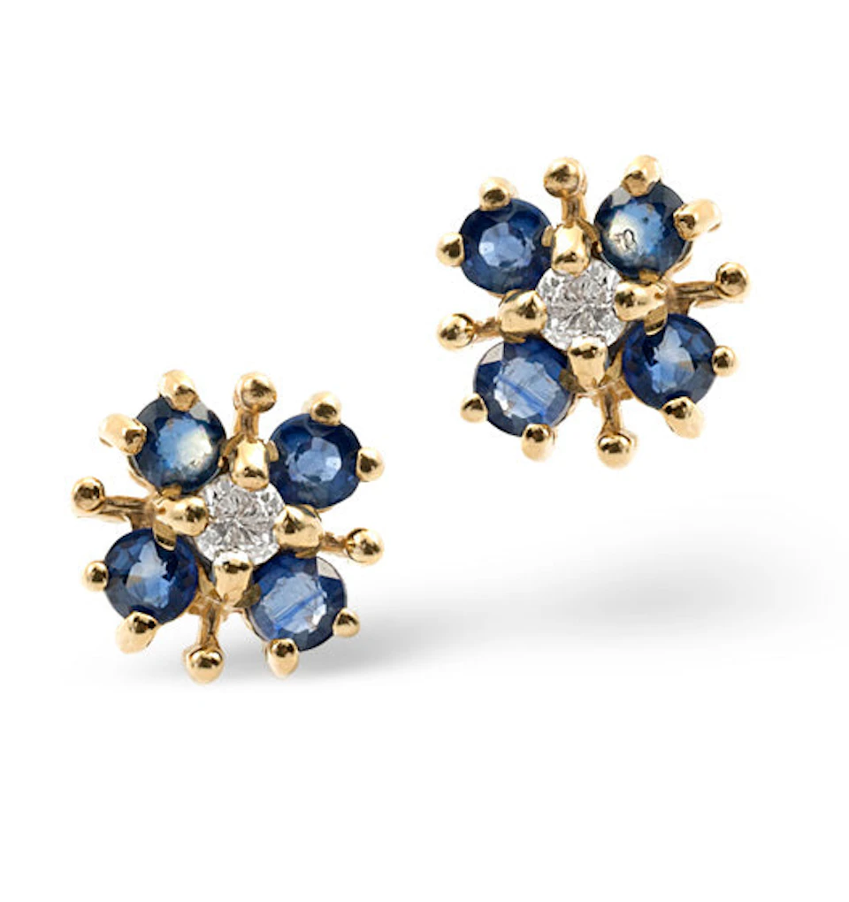 Sapphire 0.40CT And Diamond 9K Yellow Gold Earrings