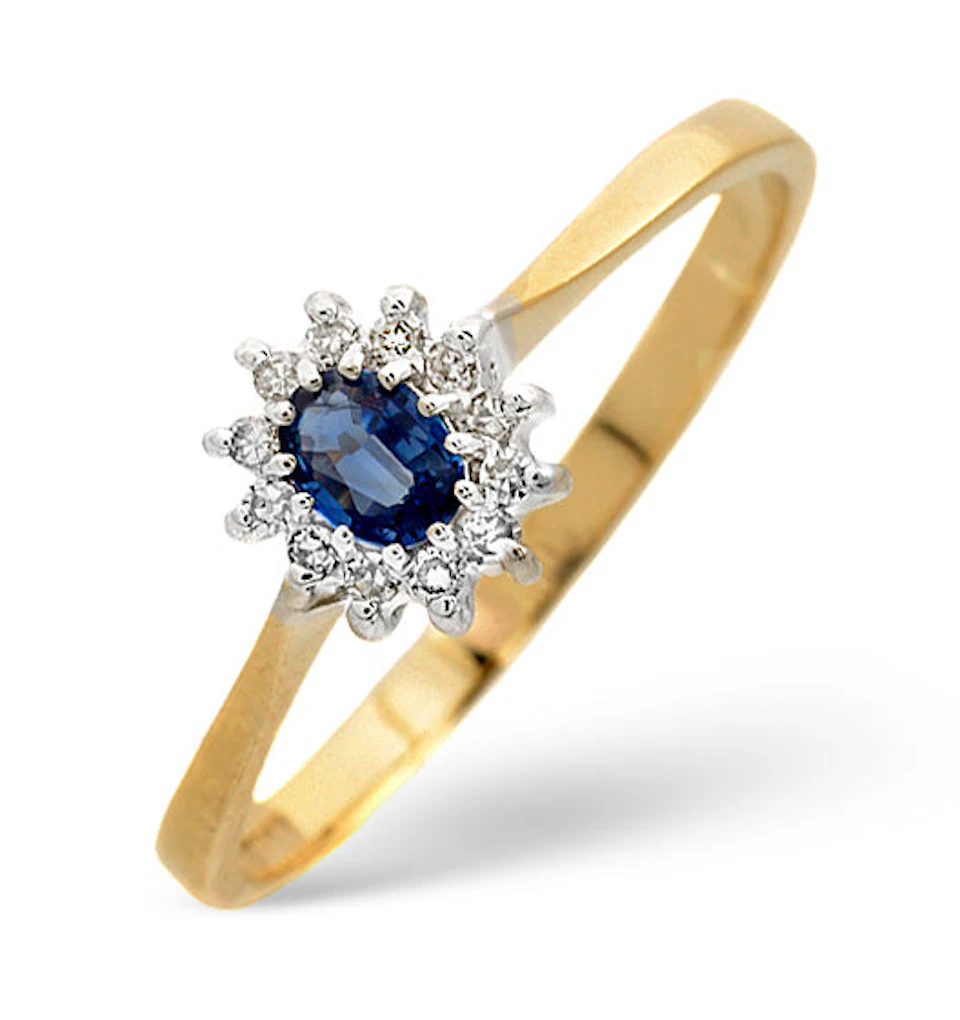 Sapphire 4 x 3 mm And Diamond 9K Gold Ring