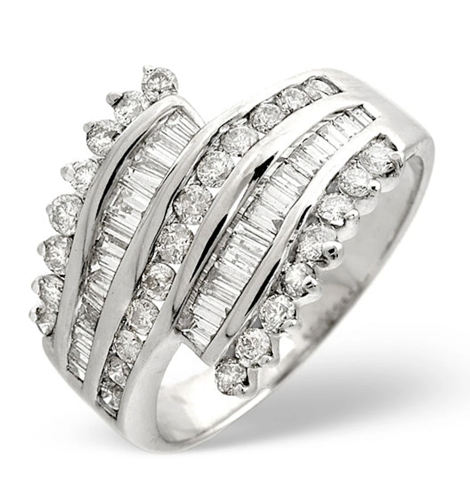 Big Fancy Ring 1.00CT Diamond 9K White Gold SIZES N and Q
