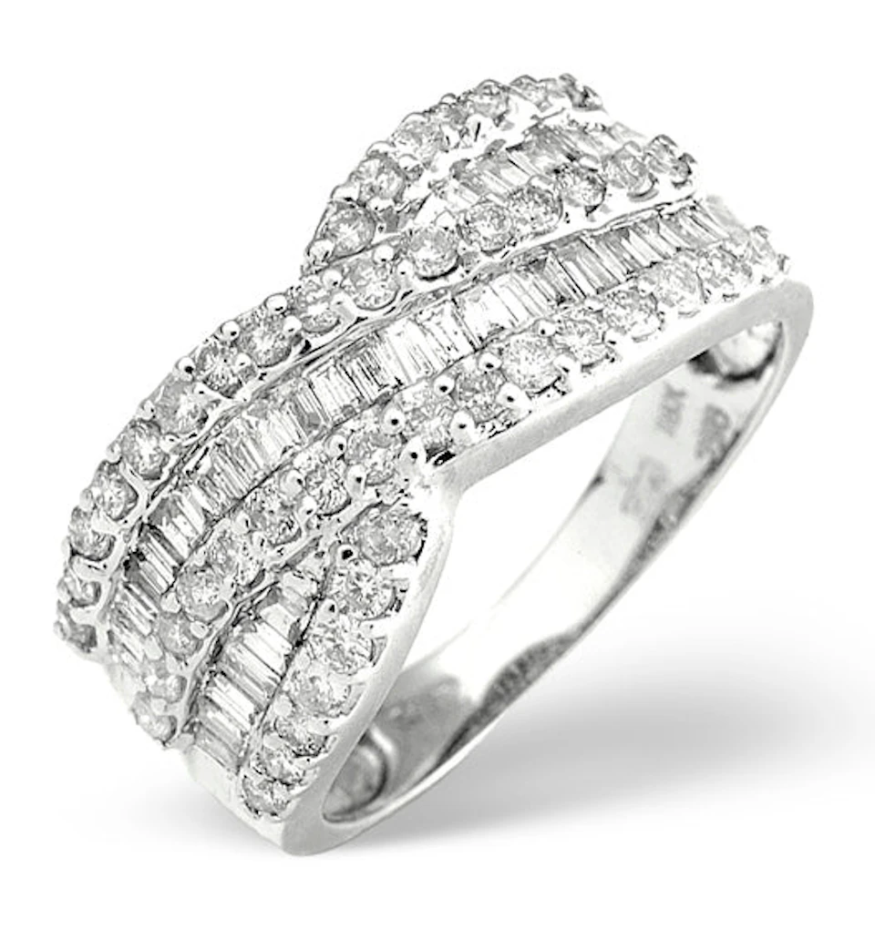 Diamond 1.00CT 18K White Gold Cross-Over Ring