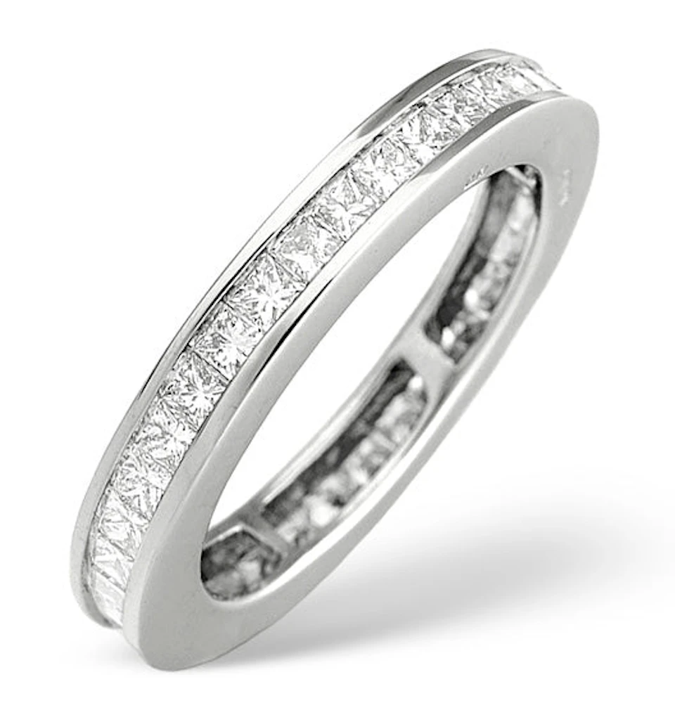 18K White Gold Princess Diamond Eternity Ring 1.52CT - SIZE N