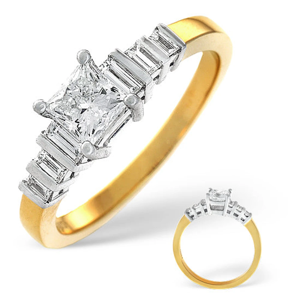 H/Si Solitaire With Shoulders Ring 0.74CT Diamond 18K Yellow Gold
