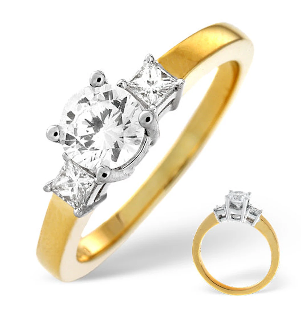 H/Si Solitaire With Shoulders Ring 0.70CT Diamond 18K Yellow Gold - SIZE M