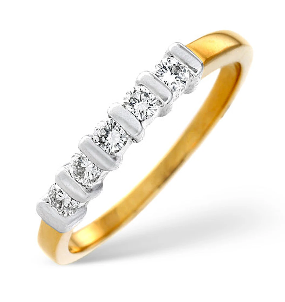 18K Gold Brilliant Diamond Ring with Bars SIZE M