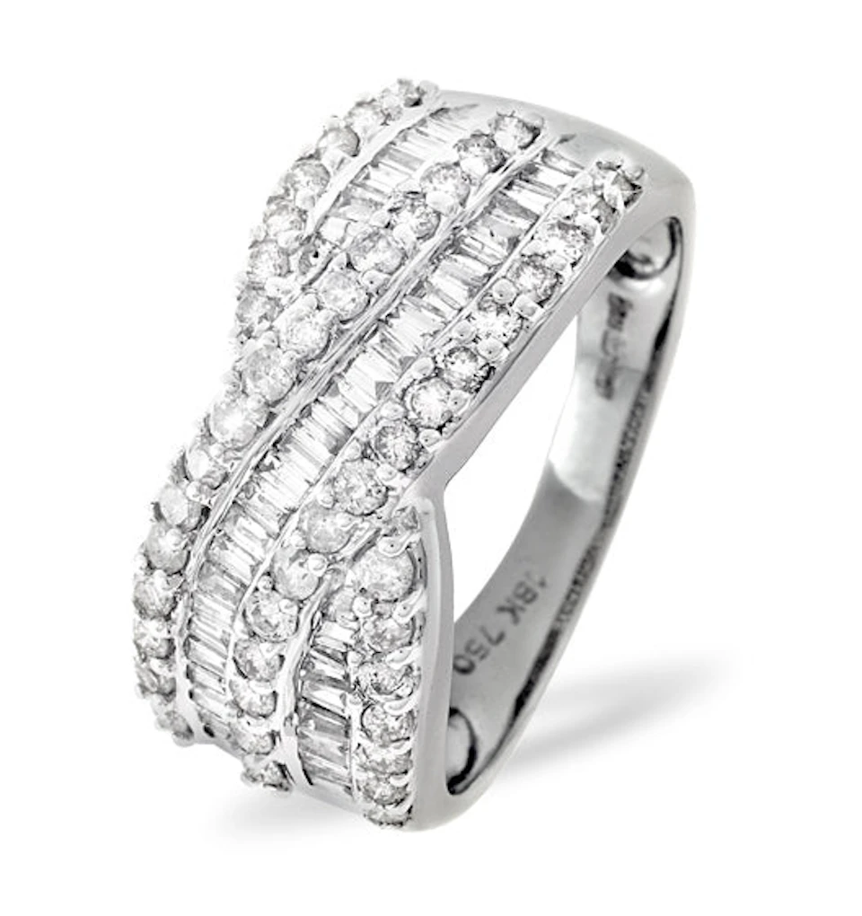 Diamond 1.00CT 18K White Gold Cross-Over Ring
