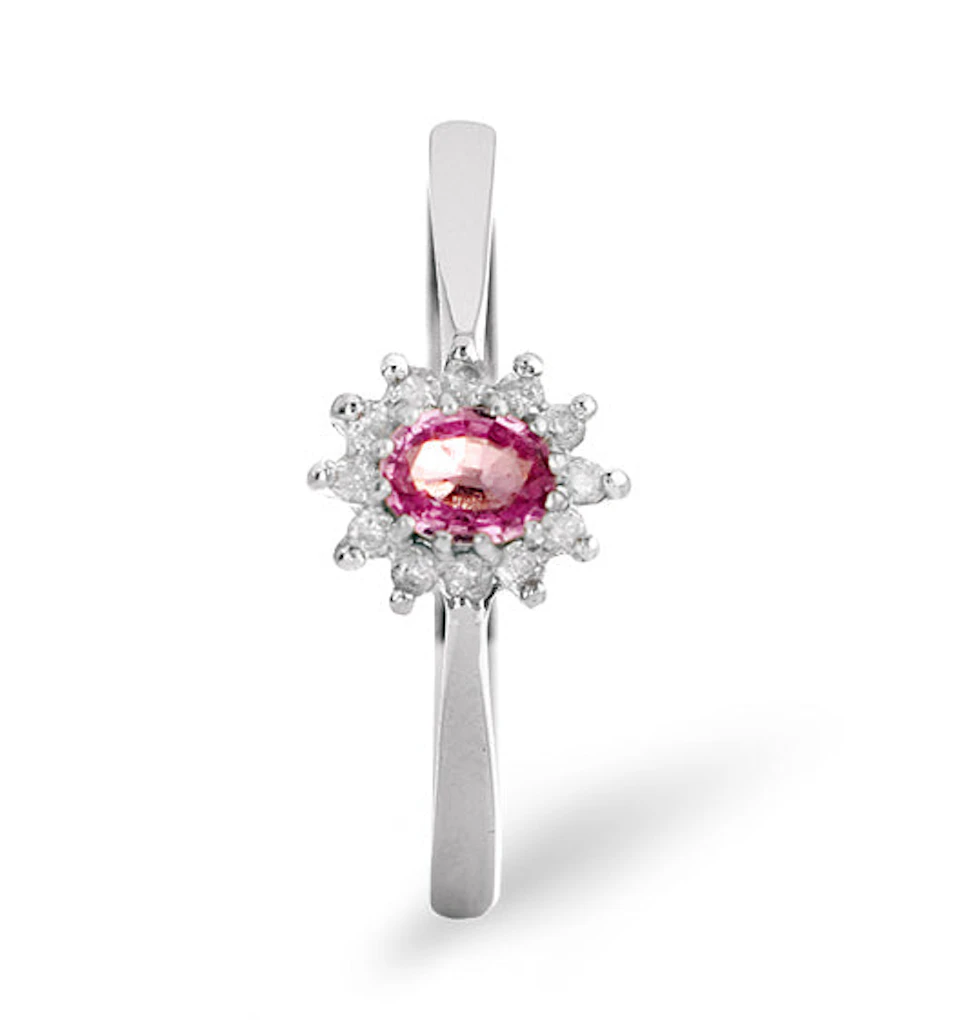 9K White Gold Diamond Pink Sapphire Ring 0.06ct A4301