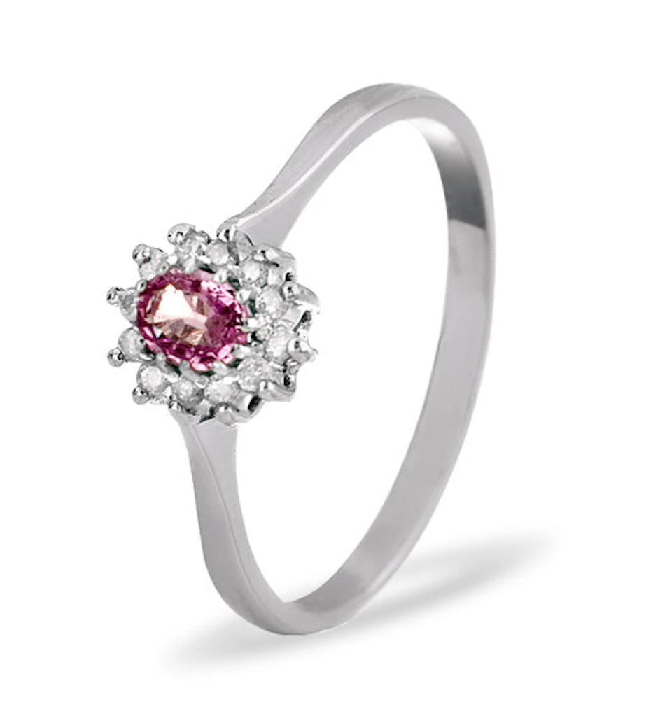 9K White Gold Diamond Pink Sapphire Ring 0.06ct A4301