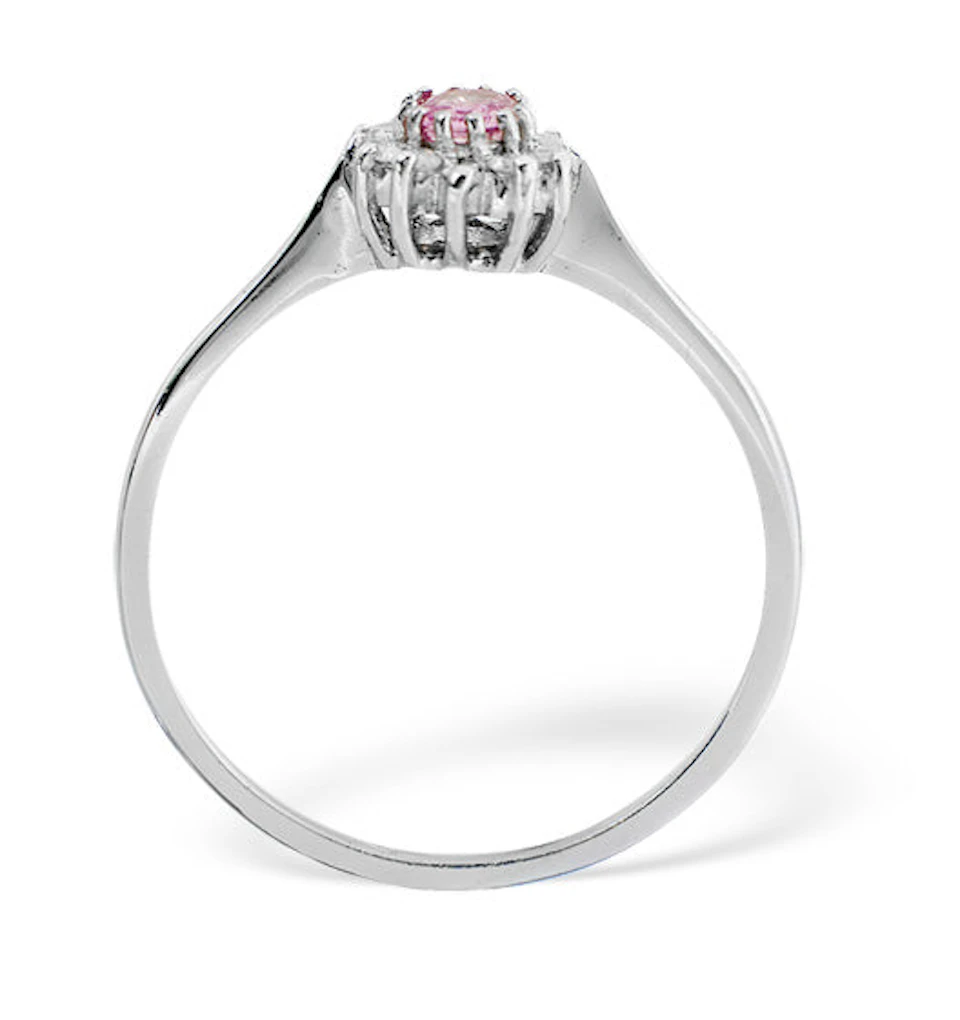9K White Gold Diamond Pink Sapphire Ring 0.06ct A4301