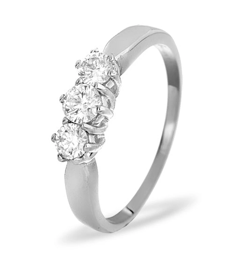 Trilogy Ring 0.50CT Diamond 9K White Gold - SIZE N