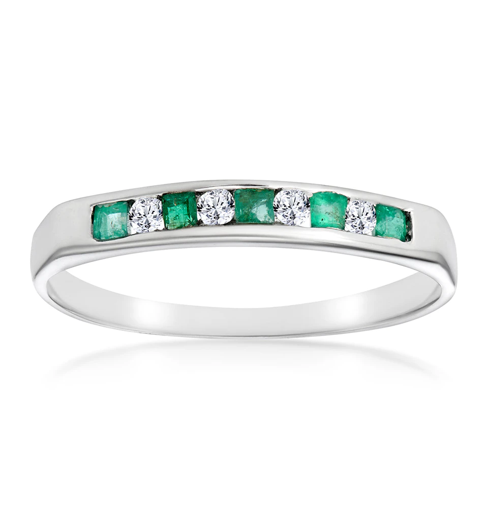 Emerald 0.15ct And Diamond 9K White Gold Ring