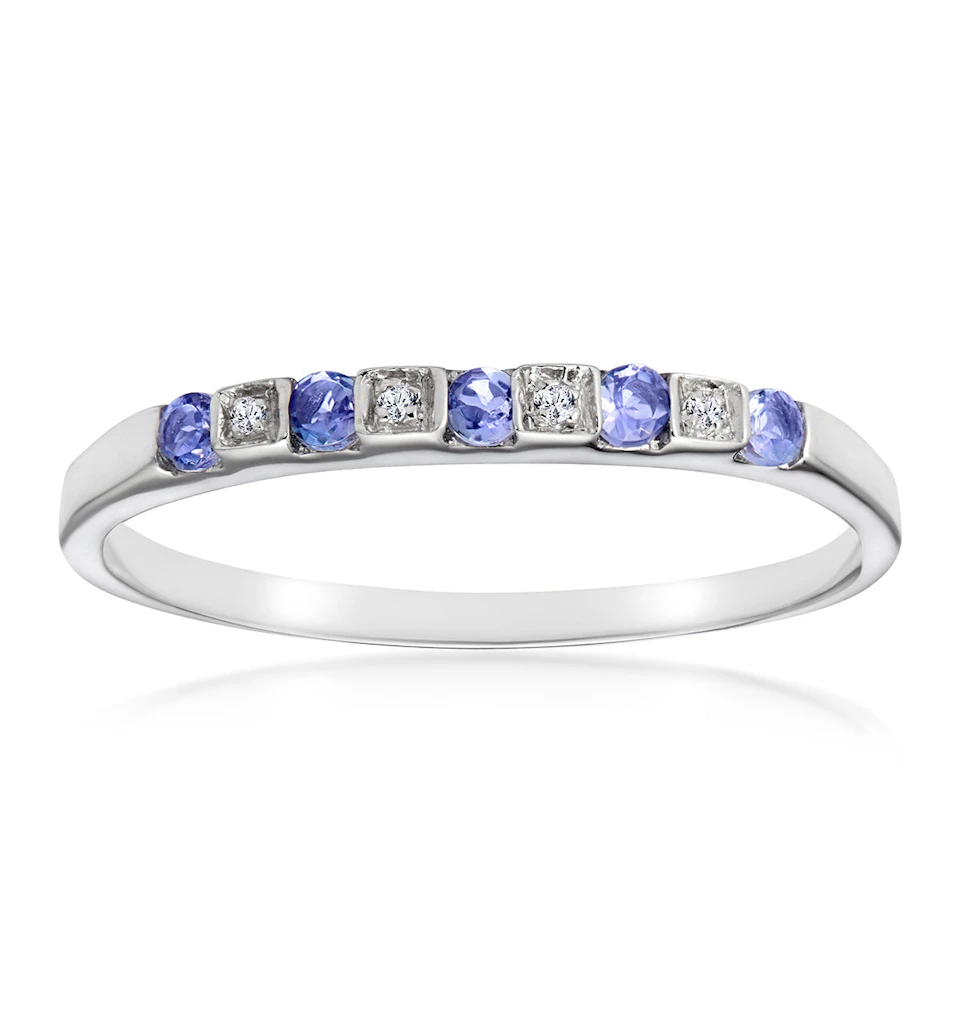 Tanzanite 0.18CT And Diamond 9K White Gold Ring