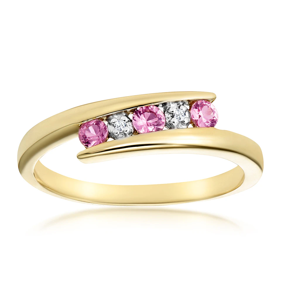 0.21ct Pink Sapphire and Diamond Ring 9K Yellow Gold