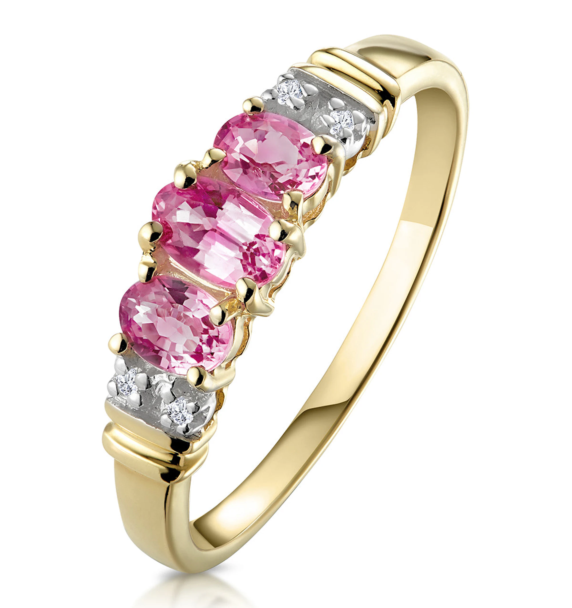 Pink Sapphire and 0.02ct Diamond Ring 9K Yellow Gold