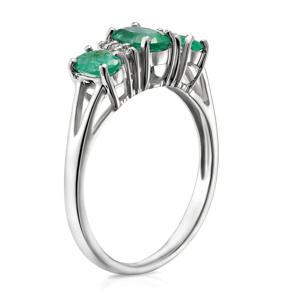 Emerald 1.06ct And Diamond 9K White Gold Ring