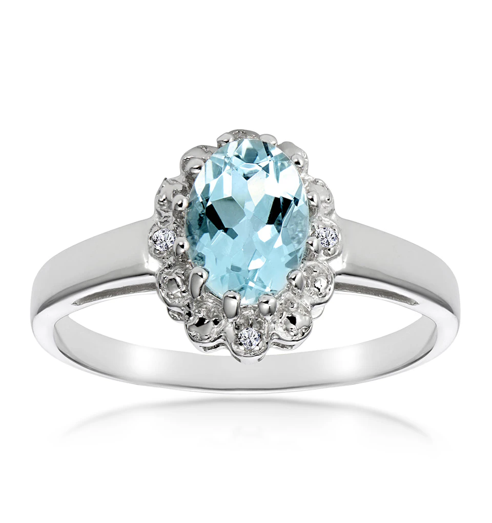 Aquamarine 0.70CT And Diamond 9K White Gold Ring