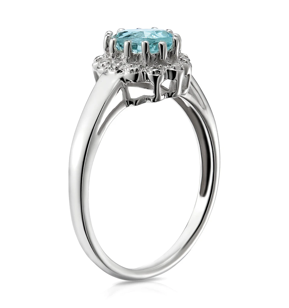 Aquamarine 0.70CT And Diamond 9K White Gold Ring