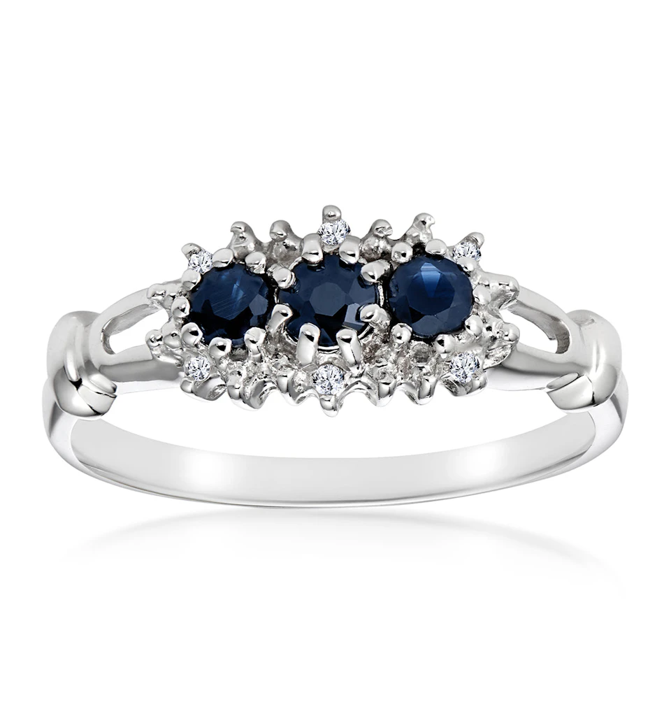Sapphire 0.34ct And Diamond 9K White Gold Ring
