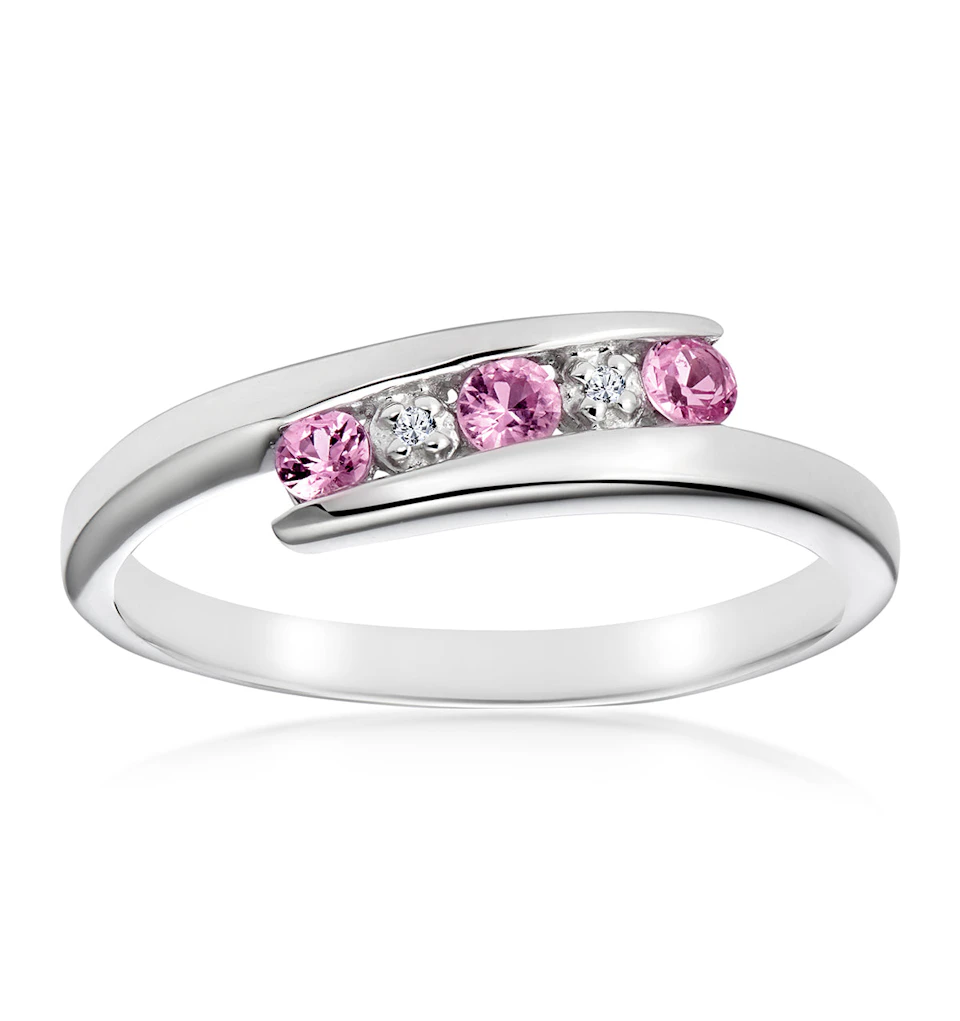 9K White Gold Diamond and Pink Sapphire Ring