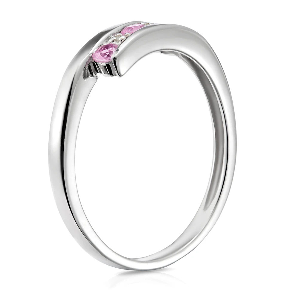 9K White Gold Diamond and Pink Sapphire Ring