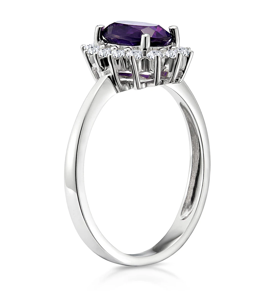Amethyst 0.70ct And Diamond 9K White Gold Ring