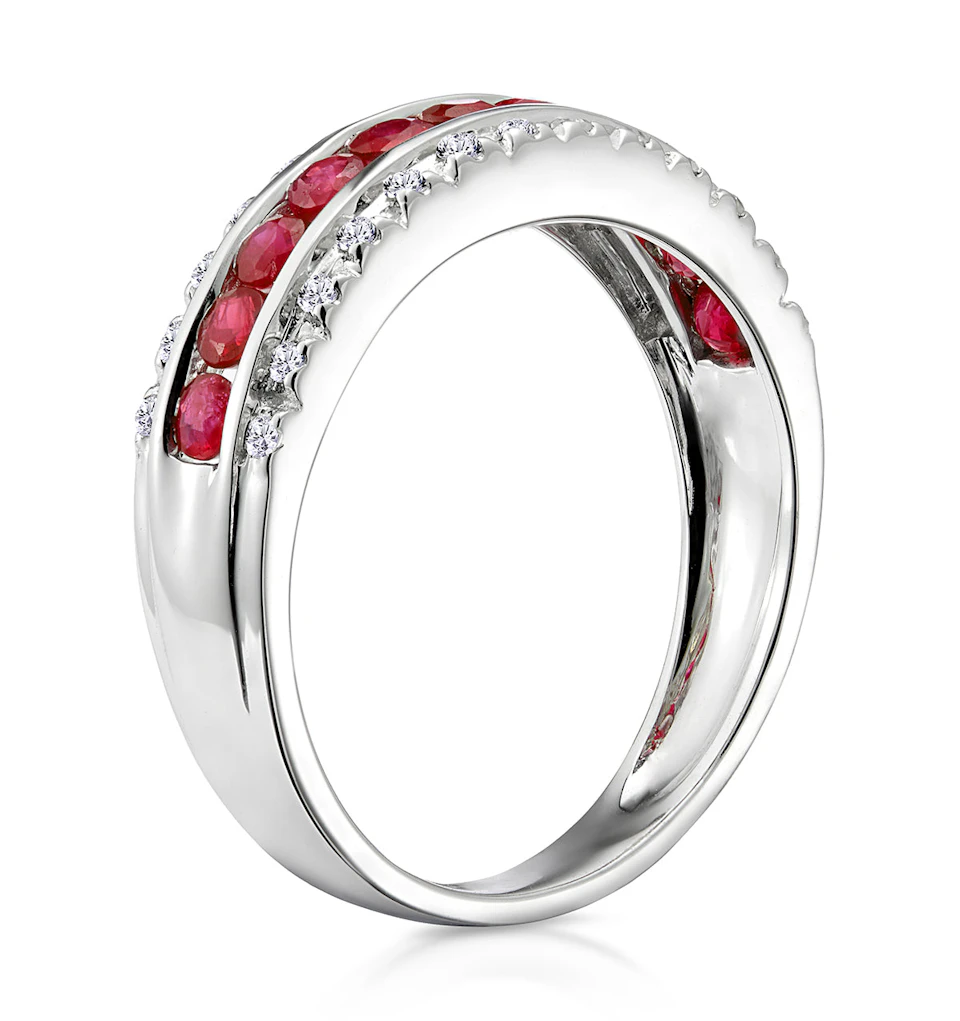 Ruby 0.74ct and Diamond 9K White Gold Ring