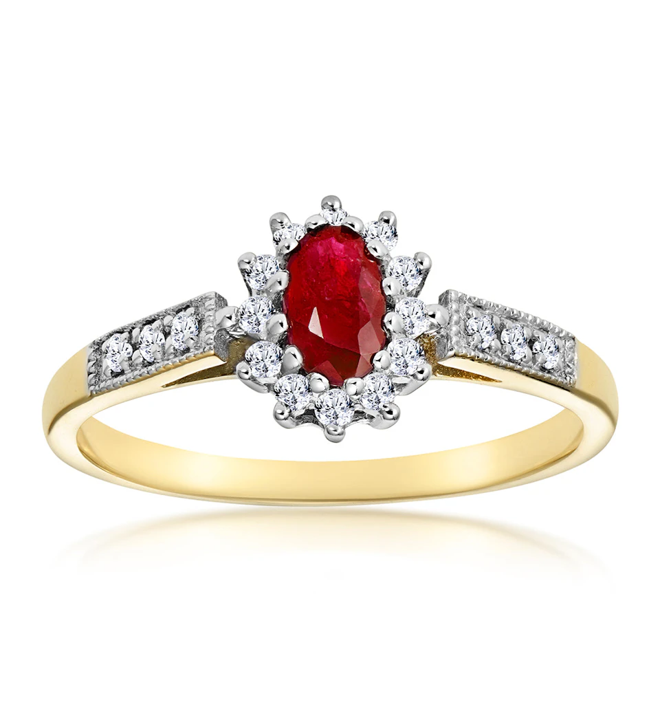 Ruby 5 x 3mm And Diamond 9K Gold Ring A3351