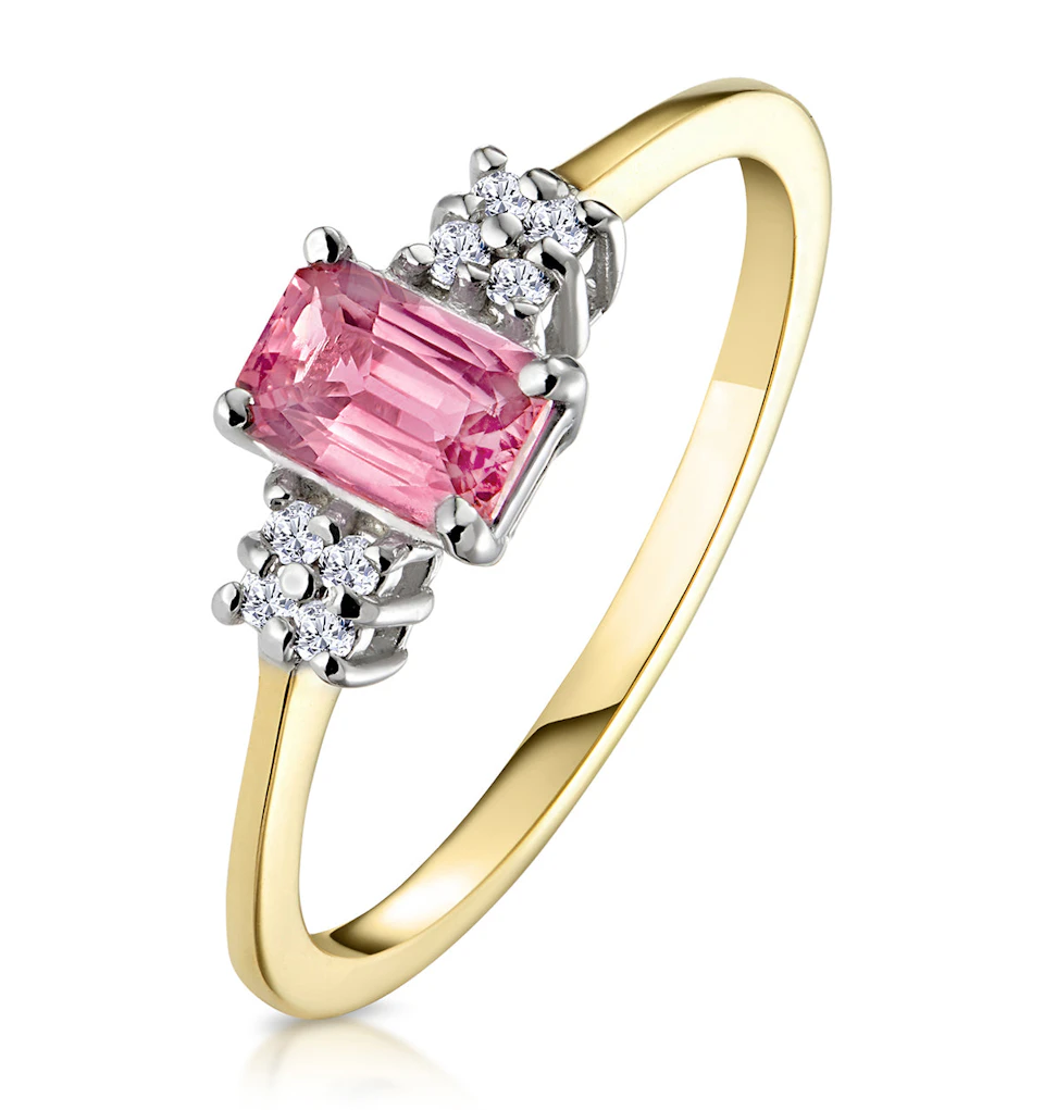 18K Gold Diamond and Pink Sapphire Ring 0.06ct