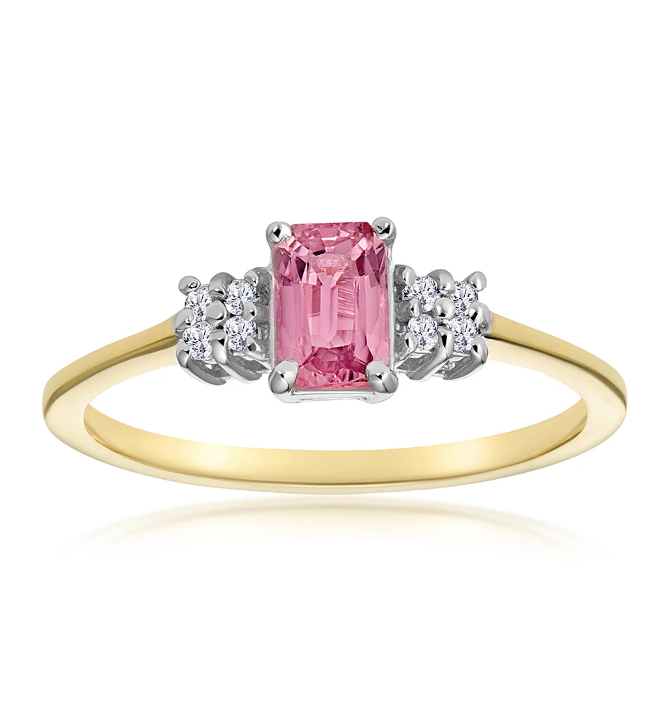 18K Gold Diamond and Pink Sapphire Ring 0.06ct