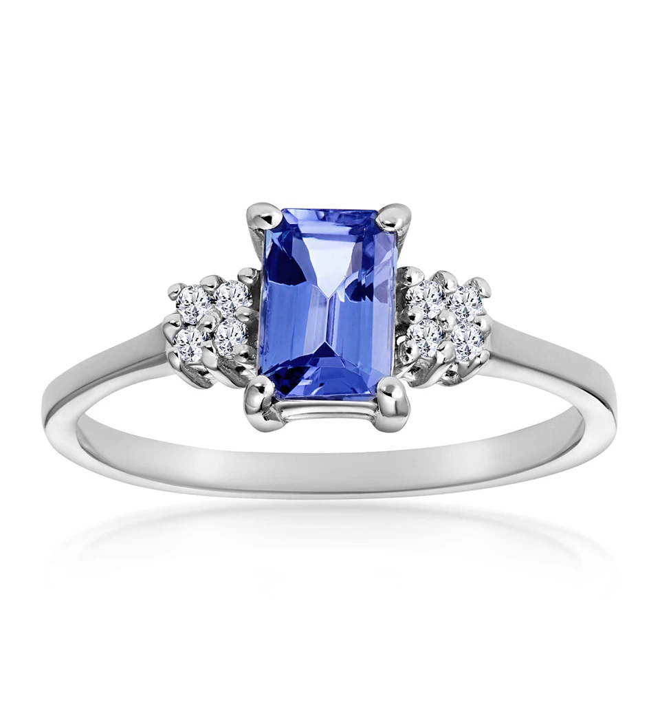 Tanzanite 6 x 4mm And Diamond 18K White Gold Ring FET37-VY