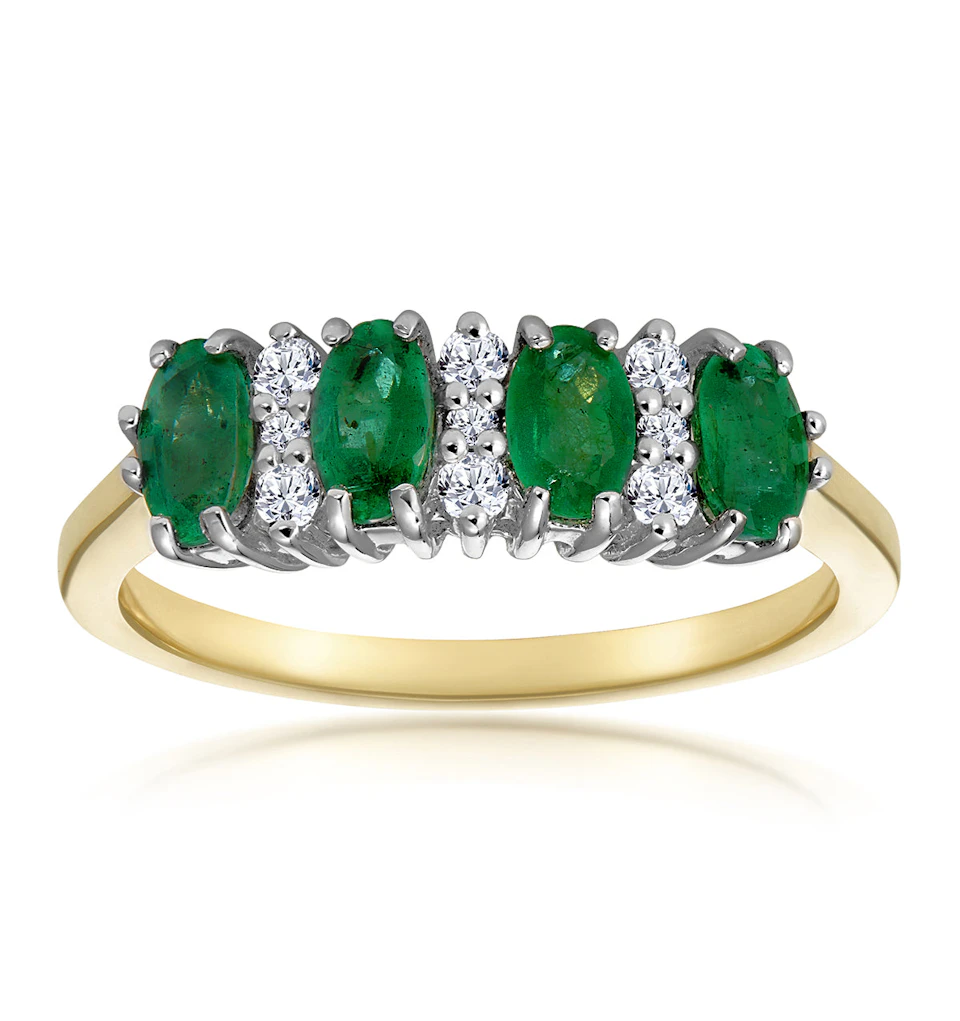 Emerald 0.94ct And Diamond 9K Gold Ring