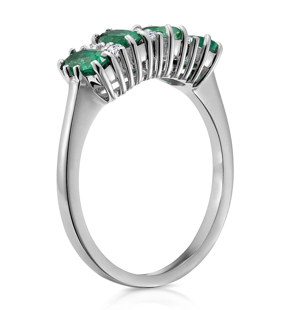 Emerald 0.94ct And Diamond 9K White Gold Ring