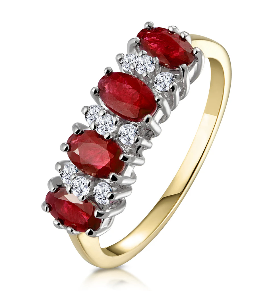 Ruby 1.12ct And Diamond 9K Gold Ring