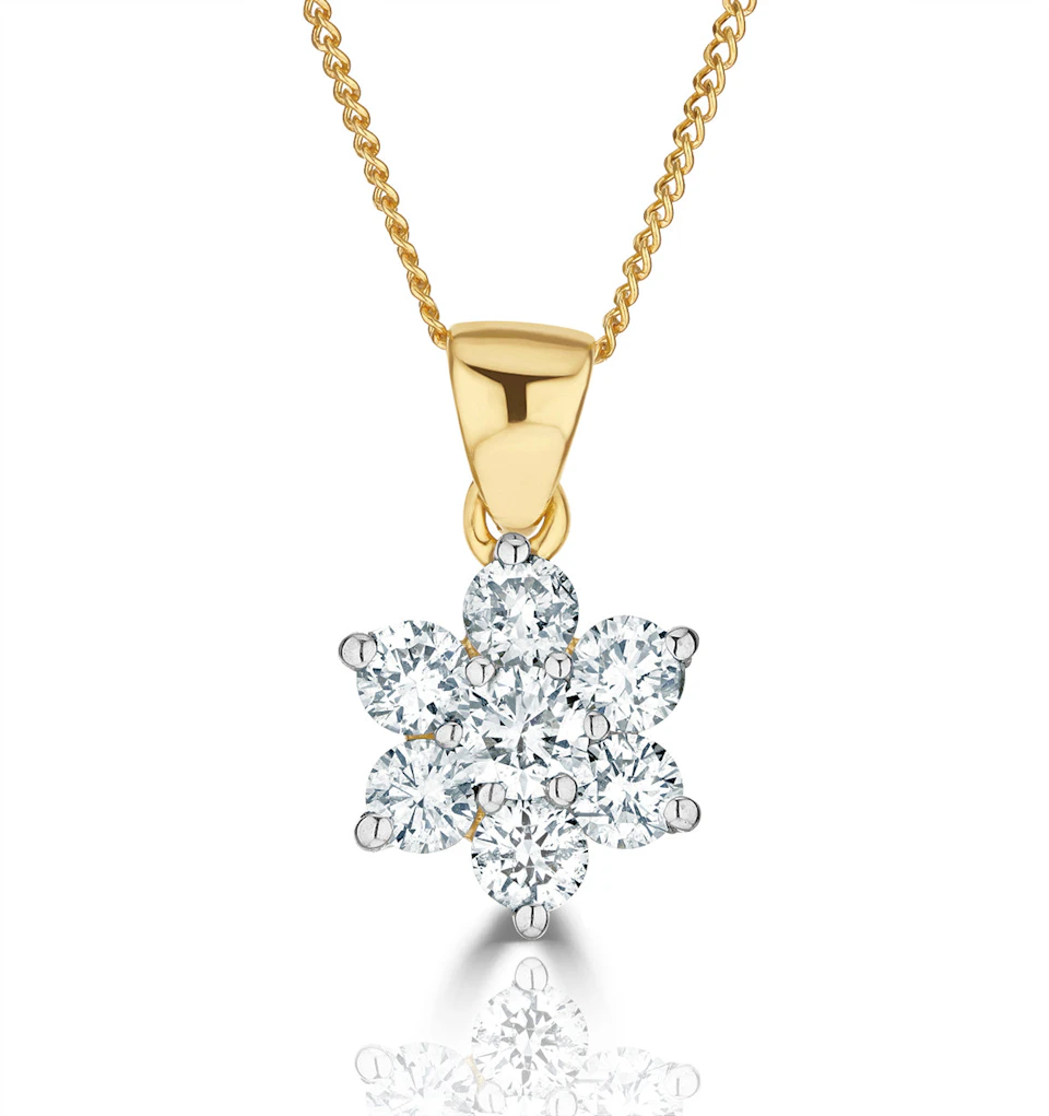 18K Gold Diamond Cluster Pendant Necklace 0.50CT H/SI
