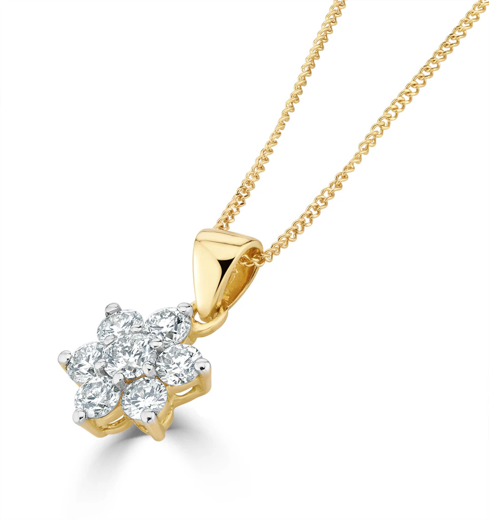 18K Gold Diamond Cluster Pendant Necklace 0.50CT H/SI