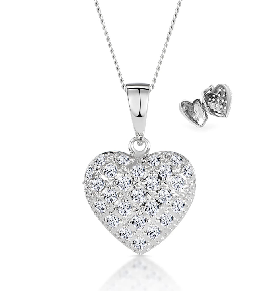 Diamond 0.47ct Heart Pendant Necklace 9K White Gold