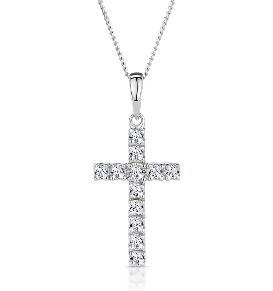Lab Diamond Cross Necklace Pendant 0.22ct set in 925 Silver