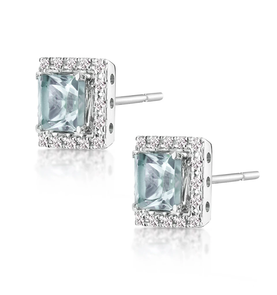 Aquamarine 1.90CT And Diamond 9K White Gold Earrings