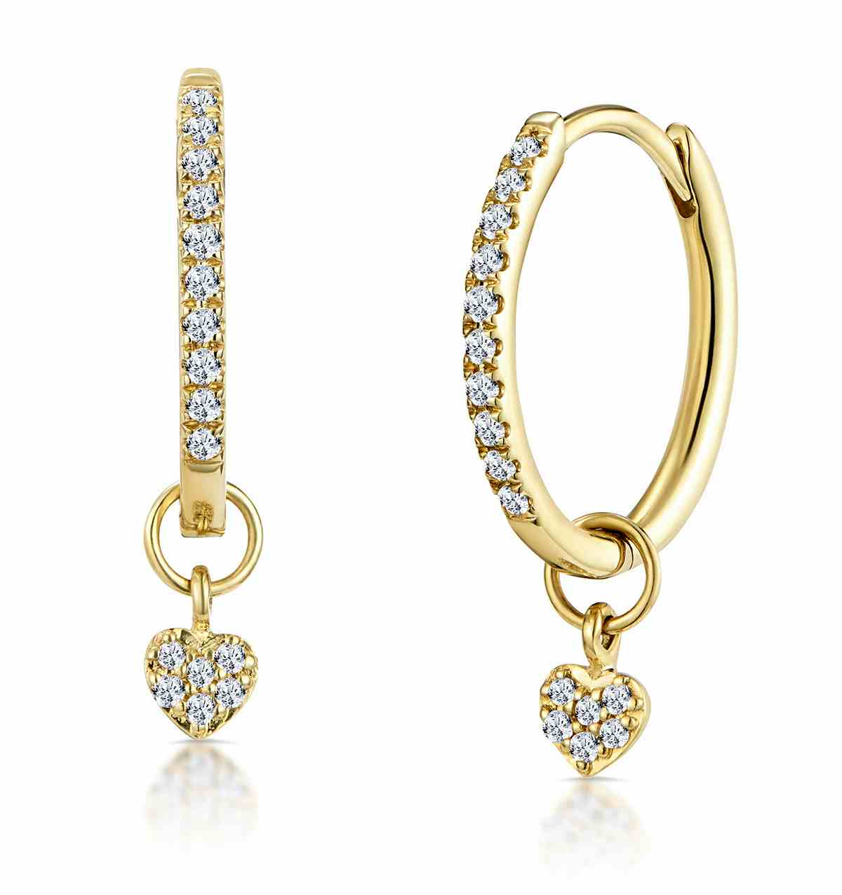 Stellato Diamond Encrusted Huggie Heart Charm Earrings 0.11ct in 9K Gold