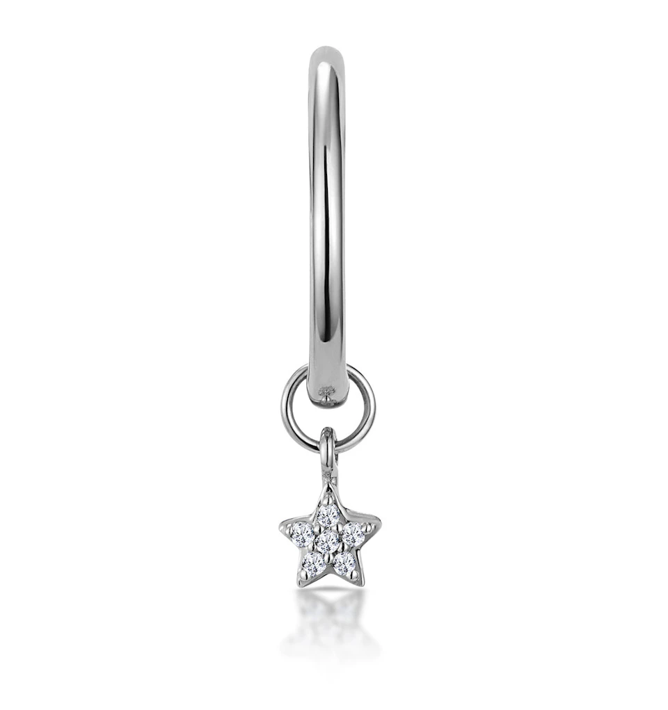 SINGLE Stellato Diamond Star Charm Huggie Earring in 9K White Gold